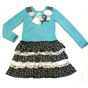 Little Mass Boutique Long Sleeves Tiered Skirt Girls Dress w/Lace and Rosettes 5